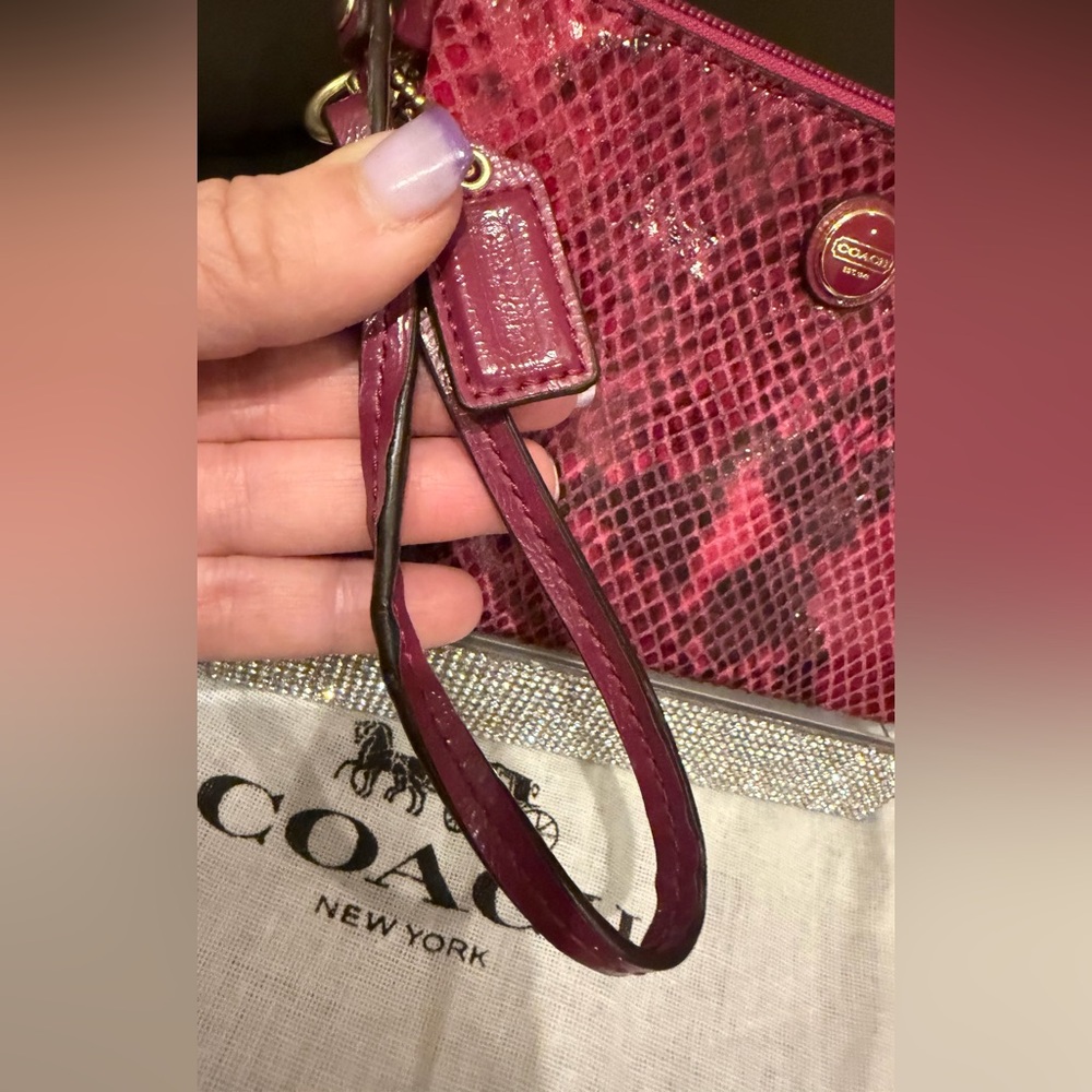 Coach Raspberry Python Leather Wristlet With Dusty - image 4